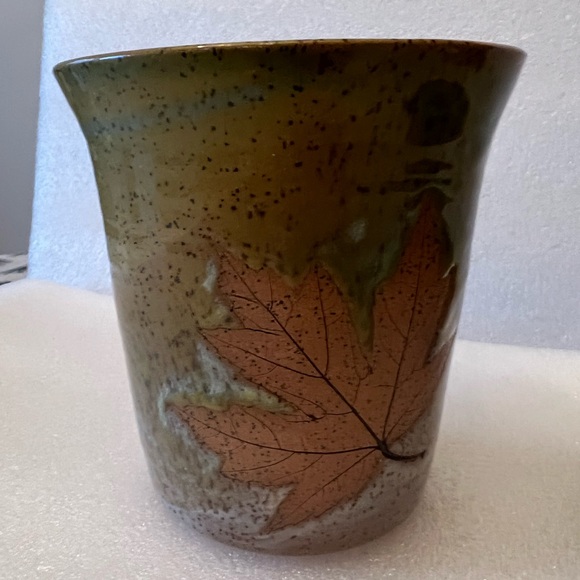 Carmen’s Pottery Maple Leaf Imprint Green Aqua Planter Vase & bowl - Picture 3 of 11
